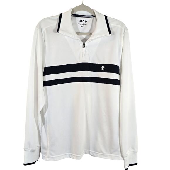 Izod Performance Long Sleeve Polo Sweater Pullover Men's Size Small White Navy - Picture 1 of 10